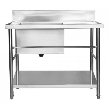 Frontal - Mesa Bancada Aço Inox com Paneleiro e Cuba 50x50x30 (Esq) 100x70x90 - Brascool