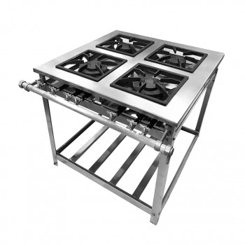 Fogão Industrial em Inox Baixa Pressão Perfil 10 - 4 Bocas (2 Simples e 2 Duplos)