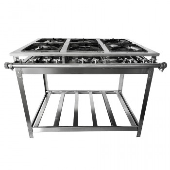 Fogão Industrial Aço Inox Baixa Pressão 6 Bocas - Standard (3 Simples E 3 Duplos) 30x30
