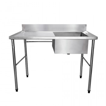 Bancada Aço Inox com Uma Cuba Lado Direito 50x40x25cm - 120x70x90cm - Brascool