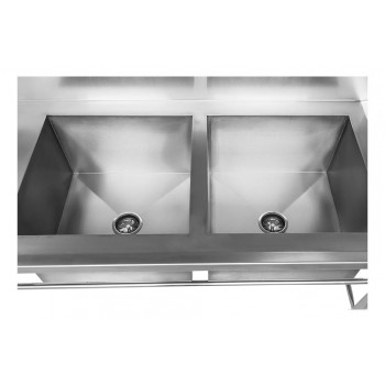 Cuba frontal - Mesa Pia Aço Inox Industrial com Duas Cubas 50x50x30cm (Direito) - 190x70x90 cm - Brascool