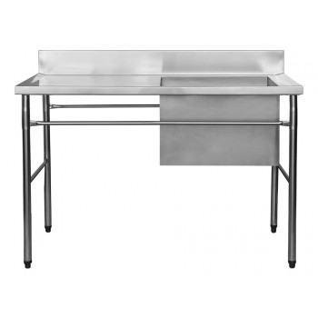 Mesa Bancada Aço Inox AISI 201 com uma Cuba 50x60x40 DIR. (140x70x90 cm)