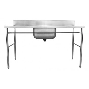 Mesa com pia / Lavatório em Aço Inox com Cuba 50x25cm (Central) - 160x70 cm -  (CB-150-BC)