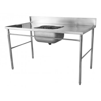Mesa com pia / Lavatório em Aço Inox com Cuba 50x25cm (Central) - 160x70 cm -  (CB-150-BC) - lateral