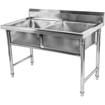 Mesa em Aço Inoxidável com Pia / Lavatório (2 Cubas 40cm) - 1m - CB-240