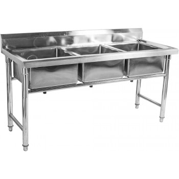 Mesa em Aço Inoxidável com Pia / Lavatório (3 Cubas 45cm) - 1,6m - CB-345