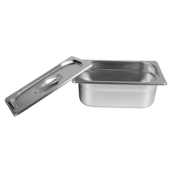 Aberta - Cuba Gastronômica Aço Inox com Tampa GN 1/4 × 100mm (265x162mm) - 814-4/814-L