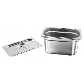 Cuba Gastronômica Aço Inox com Tampa GN 1/4 × 150mm (265x162mm) - 814-6/814-L