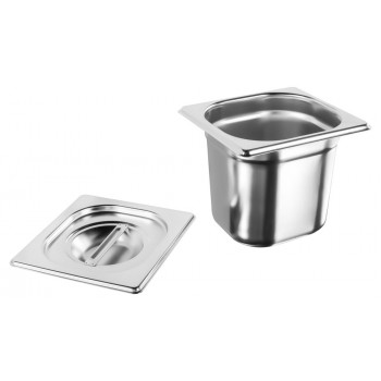 Aberta - Cuba Gastronômica Aço Inox com Tampa GN 1/6 × 150mm (176x162mm) - 816-6/816-L