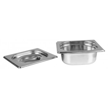 Aberta - Cuba Gastronômica Aço Inox com Tampa GN 1/6 × 65mm (176x162mm) - 816-2/816-L