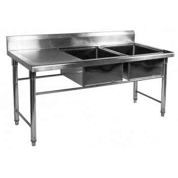 Mesa Bancada Aço Inoxidável com Pia / Lavatório (2 Cubas de 50cm) 1,7m - CB-250BD (Direito)