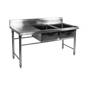 Mesa Bancada Aço Inox Pia / Lavatório (2 Cubas 40cm) - 1,5m  (Lado Direito)
