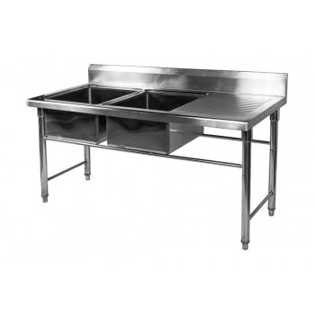 Mesa Bancada Aço Inox Pia / Lavatório (2 Cubas 40cm) - 1,5m  (Lado Esquerdo)