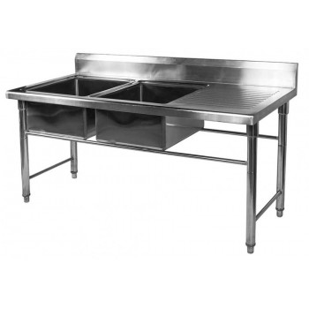 Mesa Bancada Aço Inoxidável com Pia / Lavatório (2 Cubas de 50cm) 1,7m - CB-250BE