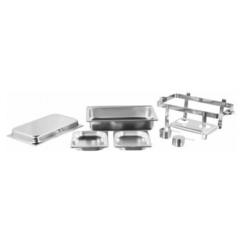 Produto Desmontado - Rechaud Banho Maria Aço Inox com Dobradiças e 2 Cubas (GN 1/2×40mm) - 5 Lts - JQ833-2M