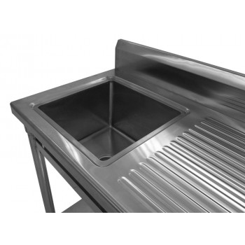 Detalhe: Cuba - Mesa Bancada em Aço Inox com Rodas / Rodízios e Lavatório (Cuba 40cm) - 1m - ST 240-1E (Esquerdo)
