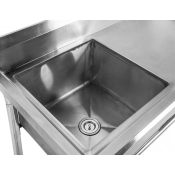 Detalhe: Cuba - Mesa Bancada em Aço Inox com Rodas / Rodízios e Lavatório (Cuba 40cm) - 1m - ST 240-1D