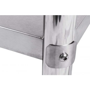 Detalhe: encaixe - Mesa aço inox 0,8m com rodas