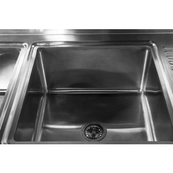 Detalhe: Pia - Mesa Bancada Aço Inoxidável com Pia / Lavatório (2 Cubas de 50cm) 1,7m - CB-250BD (Direito) 