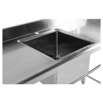 Detalhe: Pia - Mesa Bancada em Aço Inox com Rodas / Rodízios e Lavatório (Cuba Central 40cm) - 1,5m - CB-140BC
