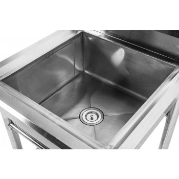 Detalhe: pia - Mesa em Aço Inoxidável com Rodas / Rodízios e Pia / Lavatório (Cuba 50cm) - 0,65m - CB-150