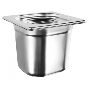 Cuba Gastronômica Aço Inox com Tampa GN 1/6 × 150mm (176x162mm) - 816-6/816-L