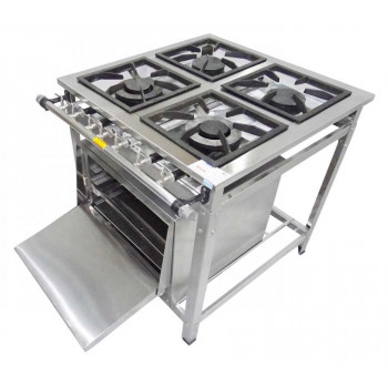 Forno aberto - Fogão Industrial em Aço Inoxidável c/ Forno e 4 Bocas 30x30 - Innal