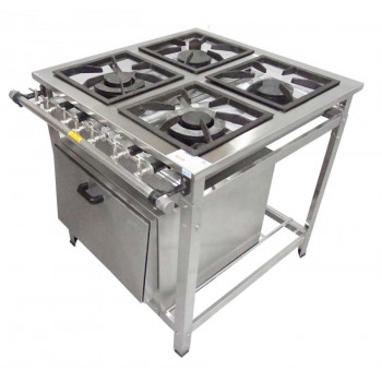 Tampa fechada - Fogão Industrial em Aço Inoxidável c/ Forno e 4 Bocas 30x30 - Innal