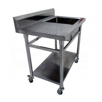 Mesa Bancada Aço Inox com Rodas / Rodízios e Pia (Cuba 50cm) - 1,1m - CB-150BD