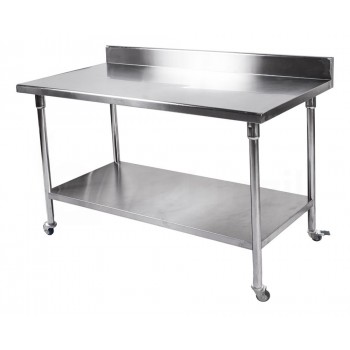 Mesa / Bancada de Apoio Aço Inoxidável com Rodas / Rodizios e Espelho - 1,5m (150x70x80cm) - BR-150B