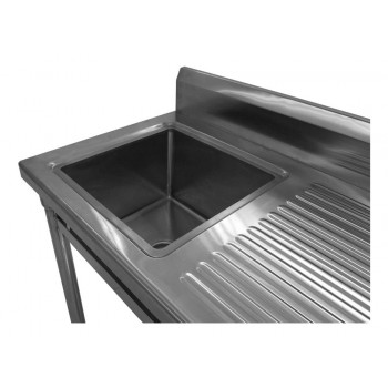 Mesa Bancada Aço Inox com Pia / Lavatório (Cuba 50cm) - 1,2m  (Lado Esquerdo) Lateral