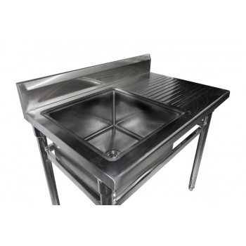 Mesa Bancada Aço Inox com Pia / Lavatório (Cuba 50cm) - 1,2m  (Lado Esquerdo)  Detalhe