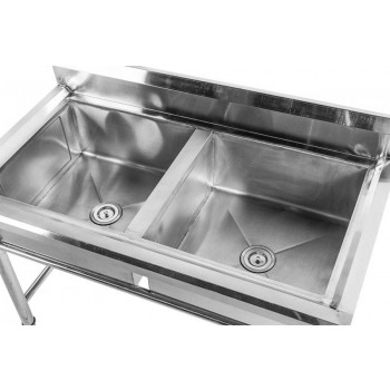 Detalhe da cuba - Mesa em Aço Inoxidável com Pia / Lavatório (2 Cubas 40cm) - 1m - CB-240 