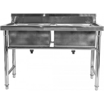 Mesa em Aço Inoxidável com Pia / Lavatório (2 Cubas 50cm) - 1,2m - CB-250