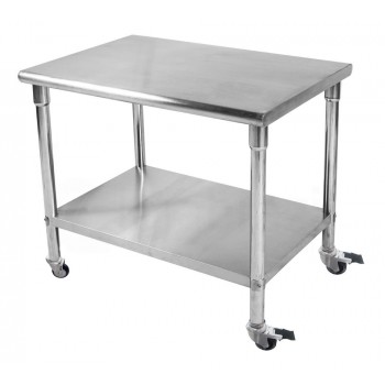 Mesa / Bancada de Apoio 100% em Aço Inoxidável com Rodas / Rodizios - 1m (100x70x80cm) - BR-100