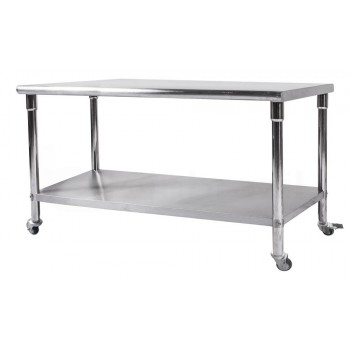 Mesa / Bancada de Apoio 100% em Aço Inoxidável com Rodas / Rodizios - 2m (200x70x80cm) - BR-200