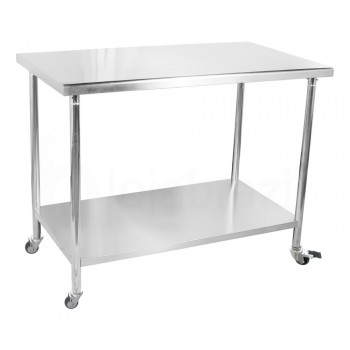 Mesa / Bancada de Apoio 100% em Aço Inoxidável com Rodas / Rodizios - 1,2m (120x70x90cm)
