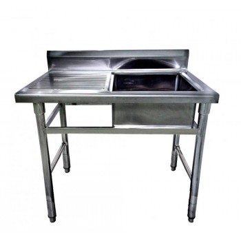 Mesa Bancada Aço Inox com Pia / Lavatório (Cuba 50cm) - 1,2m  (Lado Direito)