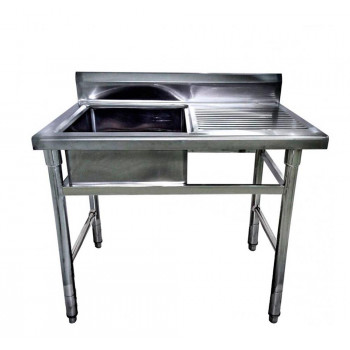 Mesa Bancada Aço Inox com Pia / Lavatório (Cuba 50cm) - 1,2m  (Lado Esquerdo)