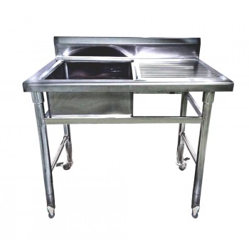 Mesa Bancada Aço Inox com Rodas e Pia (Cuba 40cm) - 1m
