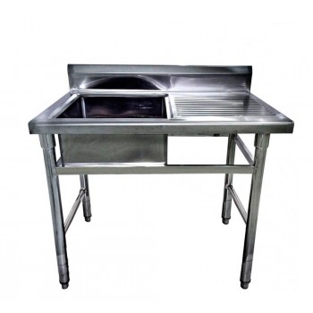 Mesa Bancada Aço Inox com Pia / Lavatório (Cuba 50cm) - 1,2m  (Lado Esquerdo)