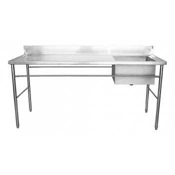 Direito - Mesa Pia Aço Inox Industrial com Uma Cuba 50x50x30cm - 190x70x90cm - Brascool