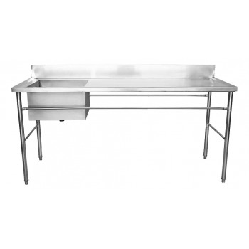 Esquerdo - Mesa Pia Aço Inox Industrial com Uma Cuba 50x50x30cm - 190x70x90cm - Brascool