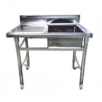 Mesa Bancada Aço Inox com Rodas e Pia (Cuba 40cm) - 1m