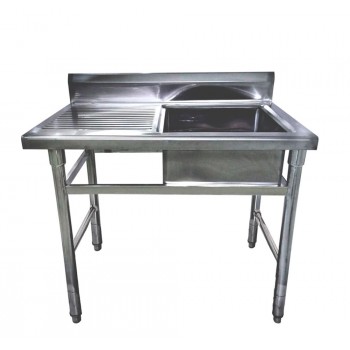 Mesa Bancada Aço Inoxidável com Pia / Lavatório (Cuba do lado direito, 50cm) - 1,1m