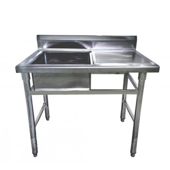 Mesa Bancada Aço Inoxidável com Pia / Lavatório (Cuba do lado esquerdo, 50cm) - 1,1m 