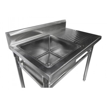 Mesa Bancada Aço Inoxidável com Pia / Lavatório (Cuba do lado esquerdo, 50cm) - 1,1m - Detalhe