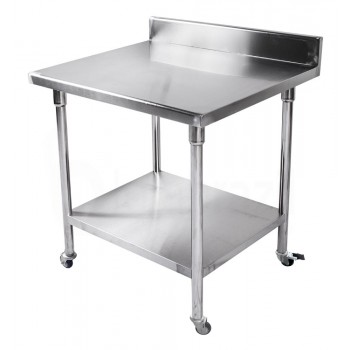 Mesa / Bancada de Apoio Aço Inoxidável com Rodas / Rodizios e Espelho - 0,8m (80x70x80cm) - BR-080B