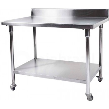 Mesa / Bancada de Apoio Aço Inoxidável com Rodas / Rodizios e Espelho - 1,4m (140x70x80cm) - BR-140B