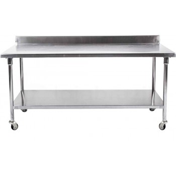 Mesa / Bancada de Apoio Aço Inoxidável com Rodas / Rodizios e Espelho - 1,8m (180x70x80cm) - BR-180B